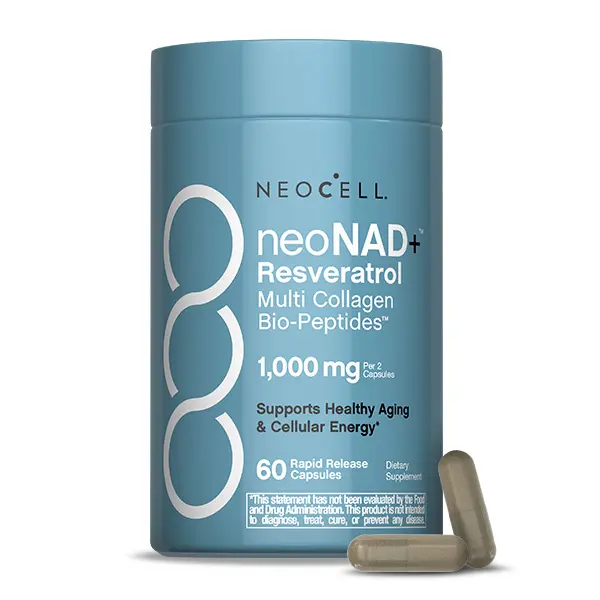 NeoCell NAD+ Resveratrol Capsules - With Multi Collagen Bio-Peptides - 60 Capsules - Supports Healthy Aging & Cellular Energy