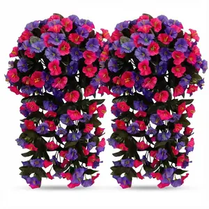 4 Pack 21.6'' Artificial Hanging Flowers, Faux Flowers & Fake Flowers for Decoration, UV Resistant Outdoor Garden Decor