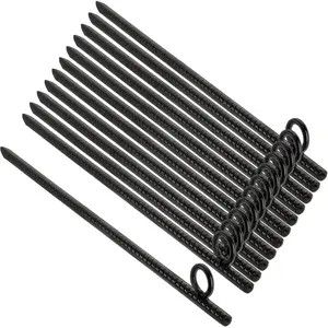 12 Pack 17 Inch Black Ground Anchor, Heavy Duty Steel Rebar Tent Stakes with Loop, Reusable Stakes for Outdoor Camping Garden Canopy Trampoline