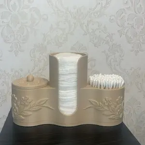 Modern 3-Piece Stackable Luxury Floral Bath Organizer - 3D Printed Cotton Pad, Q-Tip Containers for Bathroom Storage