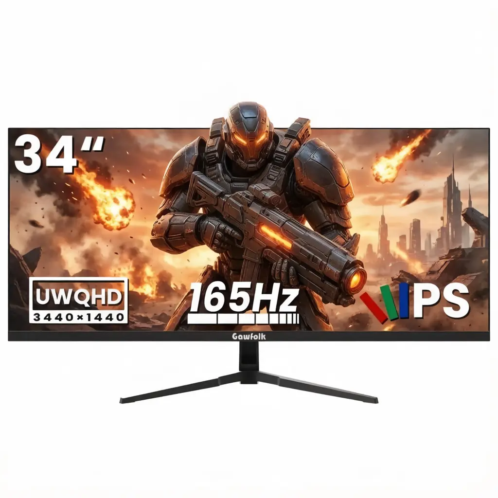 Gawfolk 34 Inch 21:9 IPS Ultrawide Gaming Monitor, UWQHD 3440x1440 165Hz High Refresh Rate, AMD FreeSync Tear-Free, PIP & PBP Multi-Split Screen, Built-in Game Crosshair Assist, Dual HDMI 2.0 & DP 1.4 Inputs, Mount Ready for Gaming & Multitasking