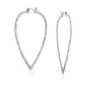 Boho Triangle Leaf Silver Hoop Huggie Earrings Western