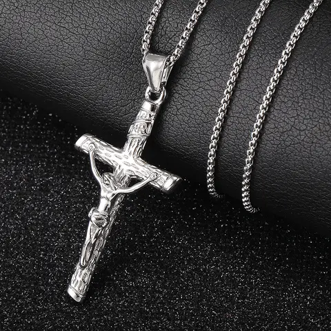 Cross Pendant Necklace for Men Women Stainless Steel Charm Necklace Box Chain Fashion Gifts