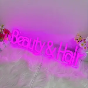 Beauty Hair Neon Sign, Neon Lights, LED Signs - LED Light for Salon, Barbershop & Home Decor - Pink Letter Design, Wall-Mountable, Compatible with Laptop & Tablets, Salon Lighting, Modern Wall Art, 5V USB adjustable switch, No power supply included