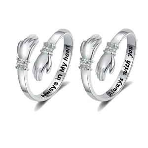 2PCS Women's Adjustable Hug Rings Inspirational Stainless Steel Engraved 'Always With You' & 'Always in My Heart' Jewelry Gift for Grandma & Granddaughter Perfect for Christmas & Birthdays