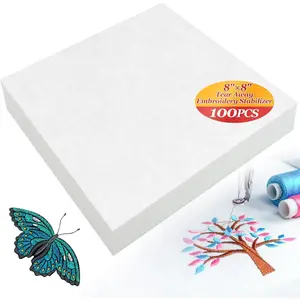 Stabilizer - 100 count Embroidery Stabilizer Embroidery Accessories Fabric Square for  Sewing Crafts Hand Sewing Lightweight Easy to Use, 8 x 8 Inch