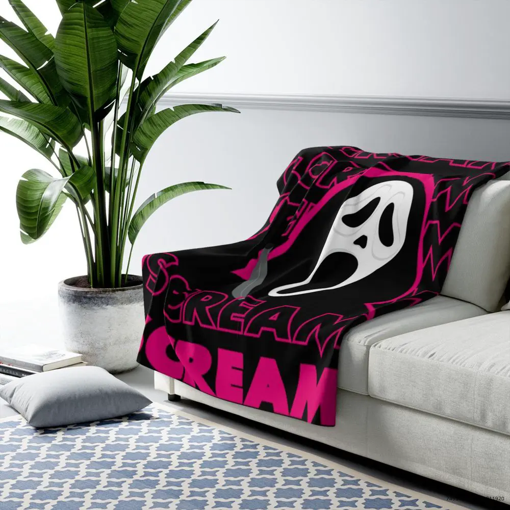 GhostFace Scream Sherpa Fleece Blanket, Pastel Pink Halloween Throw Blanket Comfy Blanket Gothic Home Decor Fleece Throw Girly Halloween