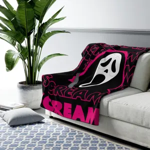 GhostFace Scream Sherpa Fleece Blanket, Pastel Pink Halloween Throw Blanket Comfy Blanket Gothic Home Decor Fleece Throw Girly Halloween
