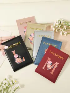 Letter & Floral Embossed Passport Case, Casual Lightweight Portable Passport Holder, Multi-functional Card Holder, Travel Accessories