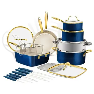 Gotham Steel Navy 20 Piece Nonstick Knife &Cookware Set