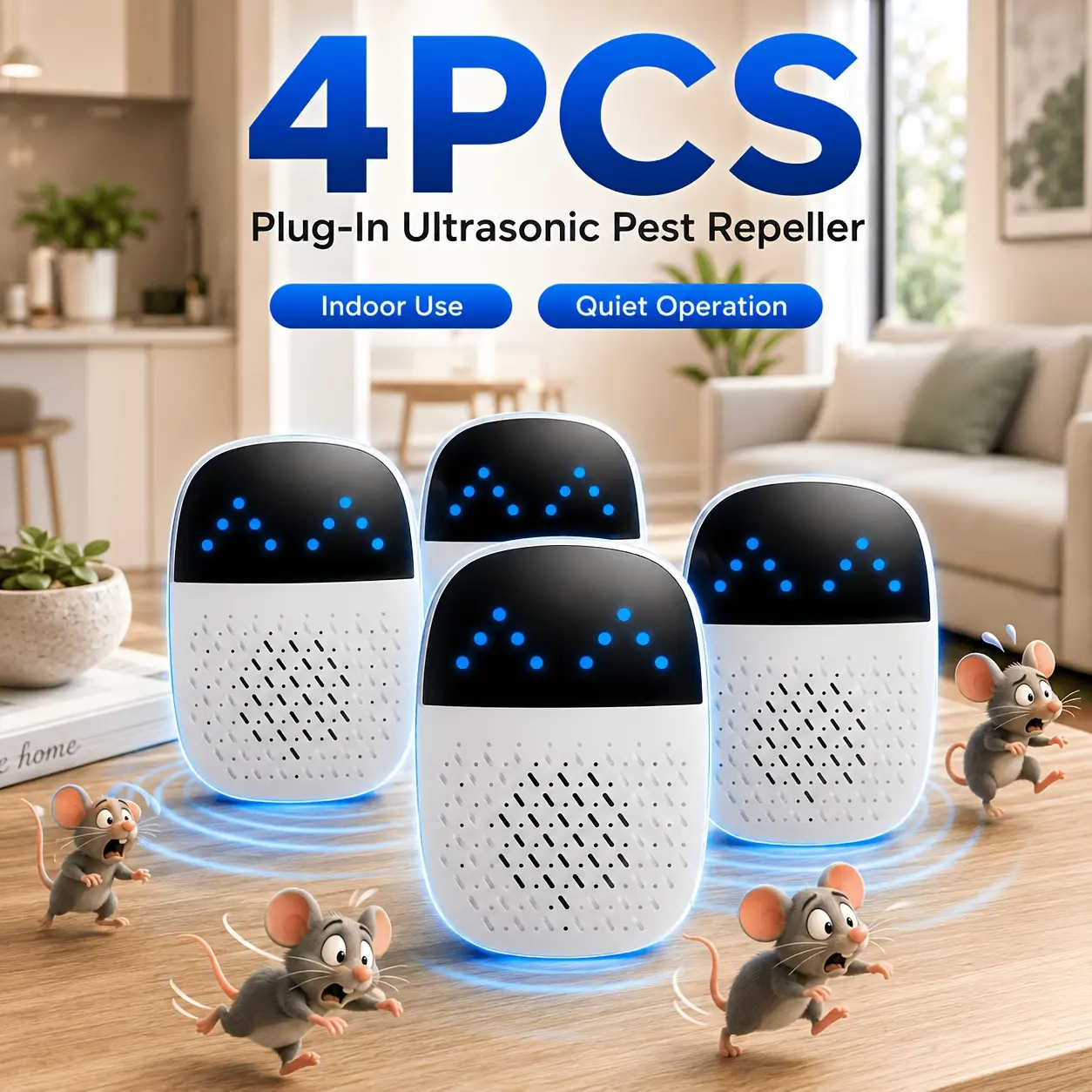 Modular Ultrasonic Pest Control Plug-in Unit - 2/4 Units Unscented Indoor Insect Control Device for Apartment Users, Indoor Home Pest Repelling, Repels Spiders, Mosquitoes, Ants, Mice, Wide Coverage