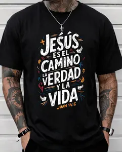 Jesus Es El Camino La Verdad Y La Vida Spanish Christian Graphic Tee Shirt Men Juan 14:6 Bible Verse Religious Streetwear Casual Cotton Short Sleeve Crewneck Top Black