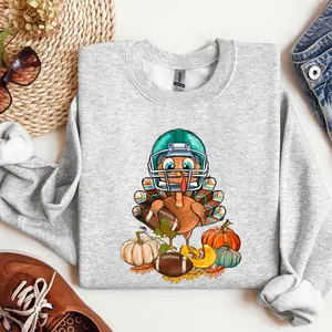 Fall Sweatshirt, Football Thanksgiving Crewneck, Cozy Autumn Pumpkin Shirt, Fall Clothing Top, Cute Thanksgiving Sweater, Casual Outfit Made in USA