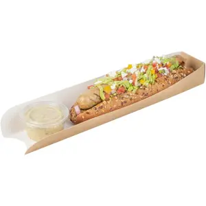 11.8 x 2 x 1.3 Inch Hot Dog Trays 200 Open-Design Hot Dog Containers-Greaseproof Recyclable Kraft Paper Hot Dog Serving Trays