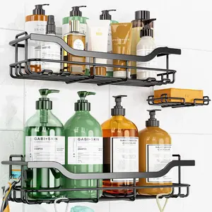 Shower Caddy 3-Pack, Adhesive Rustproof No-Drill Organizer with Soap Holder, Bathroom & Toilet Shelves – Large Black, Anti-Tangle
