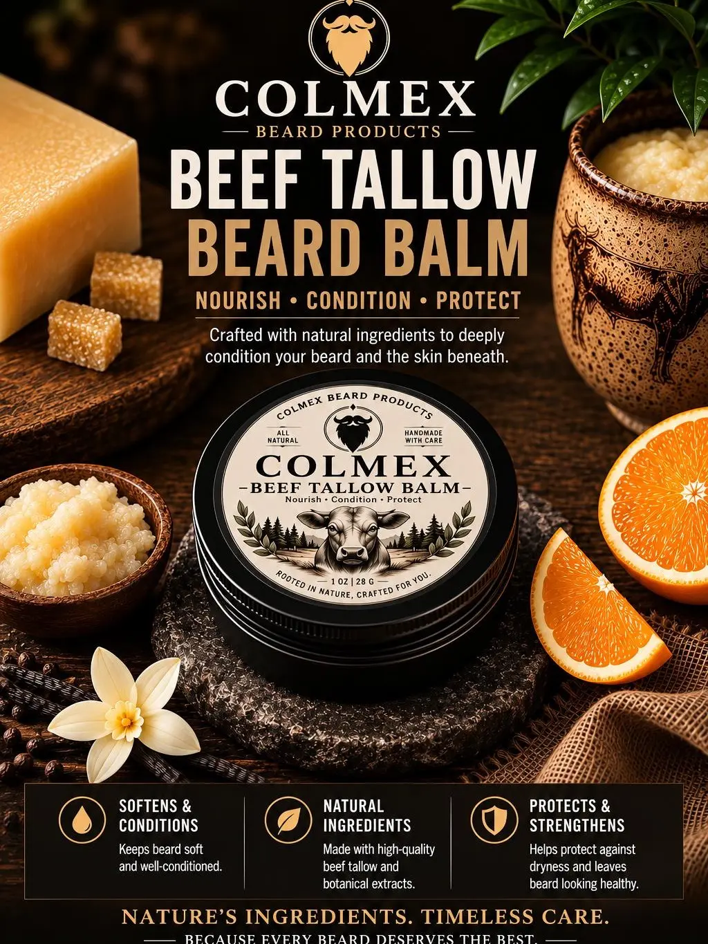 1oz Beard + Skin Orange vanilla beef tallow