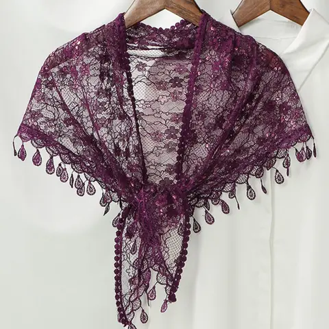 Women's Vintage Lace Triangle Shawl, Rose Pattern with Fringe, Multifunctional Scarf, Elegant Neck Decoration, Perfect for Weddings and Valentine's Day Gifts, Versatile Shawl
