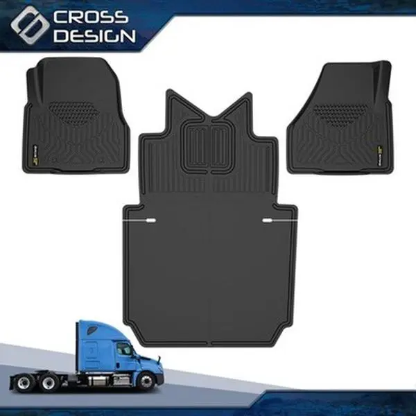 CROSSDESIGN Synthetic Truck Floor Mats - Semi Truck & Car Interior Accessory, Resists Oil Stains, Stays Put Grip, Mud Stays Outside, Quick Rinse Clean, Fits 08-18 Cascadia 113/125 (Automatic), 08-18+ Freight Cascadia 116/126 New Body Style (Set of PCS)