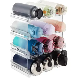 Water Bottle Organizer, Stackable Kitchen Pantry Organization and Storage, 12-Bottle Plastic Holder, Countertop 4Pack, Modern Design
