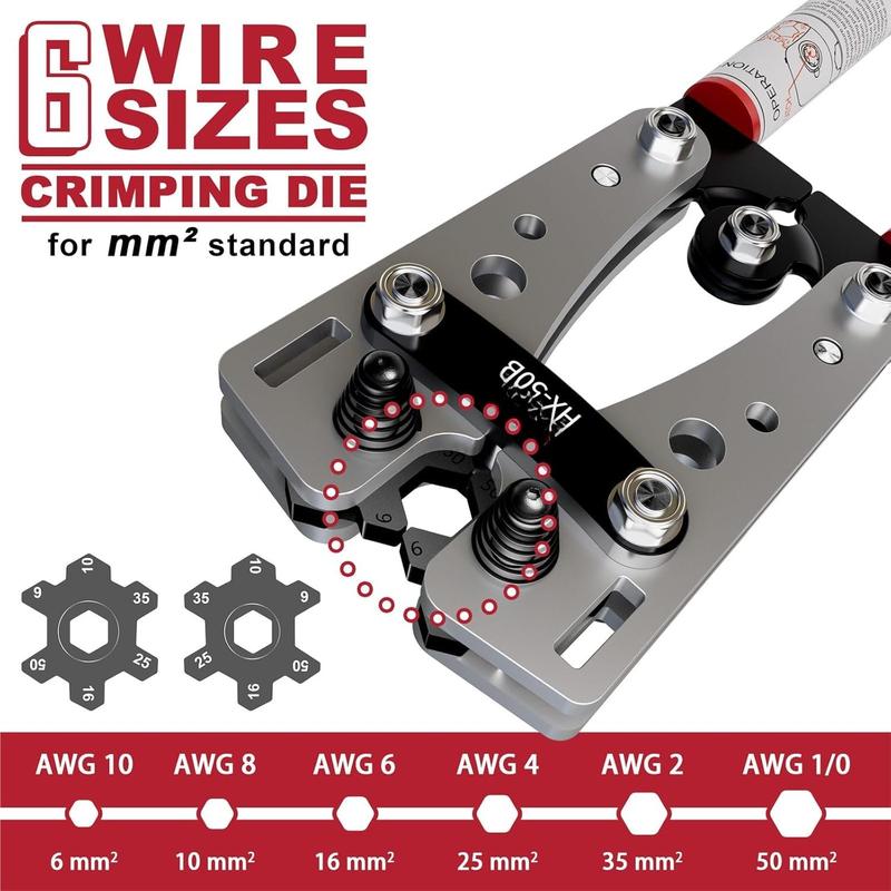 Lug Crimping Tool, Terminal Crimper with   for AWG10 8 6 4 2 1/0 Heavy Duty Wire Lugs, Electrical Lug, Copper Lugs,  Terminal