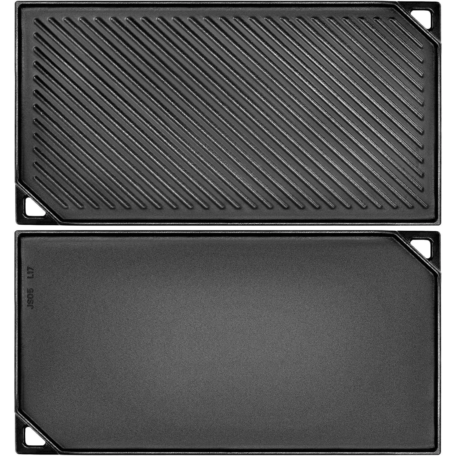 Reversible Cast Iron Griddle Double-sided Griddle Pan for Stove Tops Gas Grills and Outdoor Cooking 16.5 x 9.5 Baking Flat and Ribbed Griddle Plate