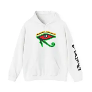 Eye of Horus  Free Style Lee Graphic Hoodie, Red & Green Lettering, Unisex Sweatshirt for Everyday Wear, Streetwear Style, Perfect Gift for Hip-Hop Lovers , Adjustable Drawstring, Kangaroo Pouch