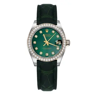 Rolex Lady Datejust 68273 Automatic 31mm Green Dial Two-Tone Aftermarket Diamond Bezel Leather Strap Ladies Watch WHP037744
