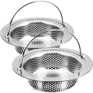 2 Pack Kitchen Sink Drain Strainer with Handle, Stainless Steel Large Kitchen Sink Drain Basket  Catcher, Outer Diameter 4.5 Inch, Rust Free