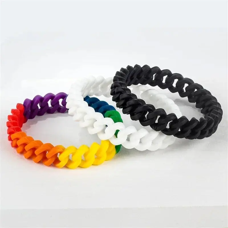 Unisex Silicone Bangle Bracelet, Stretch Elastic Sports Wristband for Daily Wear in Rainbow Hues, Black, and White, All Seasons, Bangle Shape, Sports Look, Arm Candy Accessories, Wrist Type Bracelets & Bangles, Casual