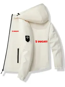 Men's Fashion Jacket with Ducati Logo, Stylish Zipper Pockets, Casual Hooded Design, Spring & Fall Wear, Polyester Material, Fitted Fit