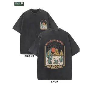 1pc, 230G Double-Sided Washing Waiting for Sunrise Printed T-shirt, washed cotton Vintage Fashion Brand T-shirt, a Certain Thickness Suitable for Summer T-shirt, Holiday Gifts