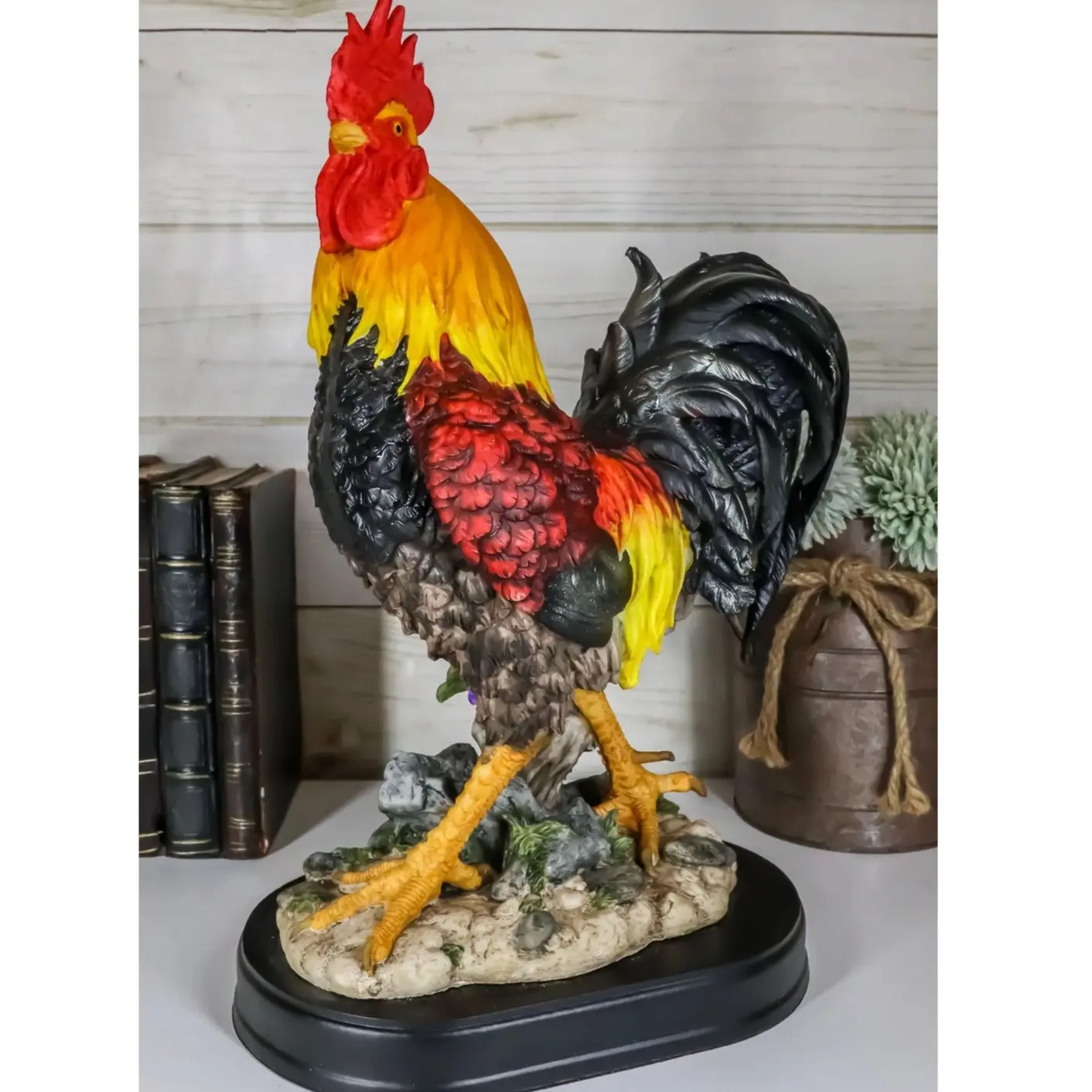 Large Decorative Sunshine Country Barnyard Farm Rooster Figurine 13.5"H Hand Painted Composite Resin Statue for Farmhouse Decor