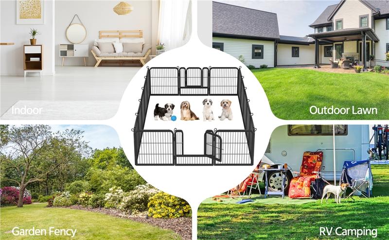 Yaheetech Dog Playpen 16 Panels Metal Pet Playpen Exercise Barrier Outdoor Indoor Fence with Door, 32/25 inch