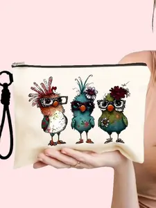 Travel Makeup Bag Set, Bird Pattern Cosmetic Bag with Detachable Wrist Strap, Durable Canvas Material, Perfect Gift for Teachers and Travelers