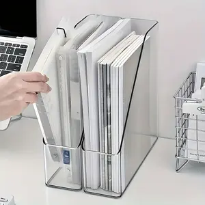 2 Pack Modern White Clear Plastic Magazine Book File Storage Rack With Drawer Layer Home Office Supplies Office Accessories Durable Storage Shelf For Desktop Or Bookshelf Easy Access File Organizer No Labels Needed Files Organizer