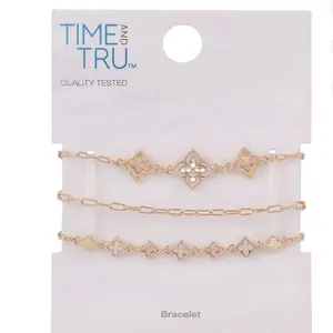 Time And Tru Adult Female Gold-Tone Pearlized Resin Cover Shape 3 Pc Chain Brac