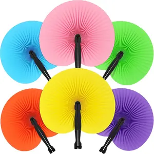 48 Pcs Round Colorful Folding Paper Hand Fans with Plastic Handle (Mixing Color) for Birthday Party Wedding Supplies Favors