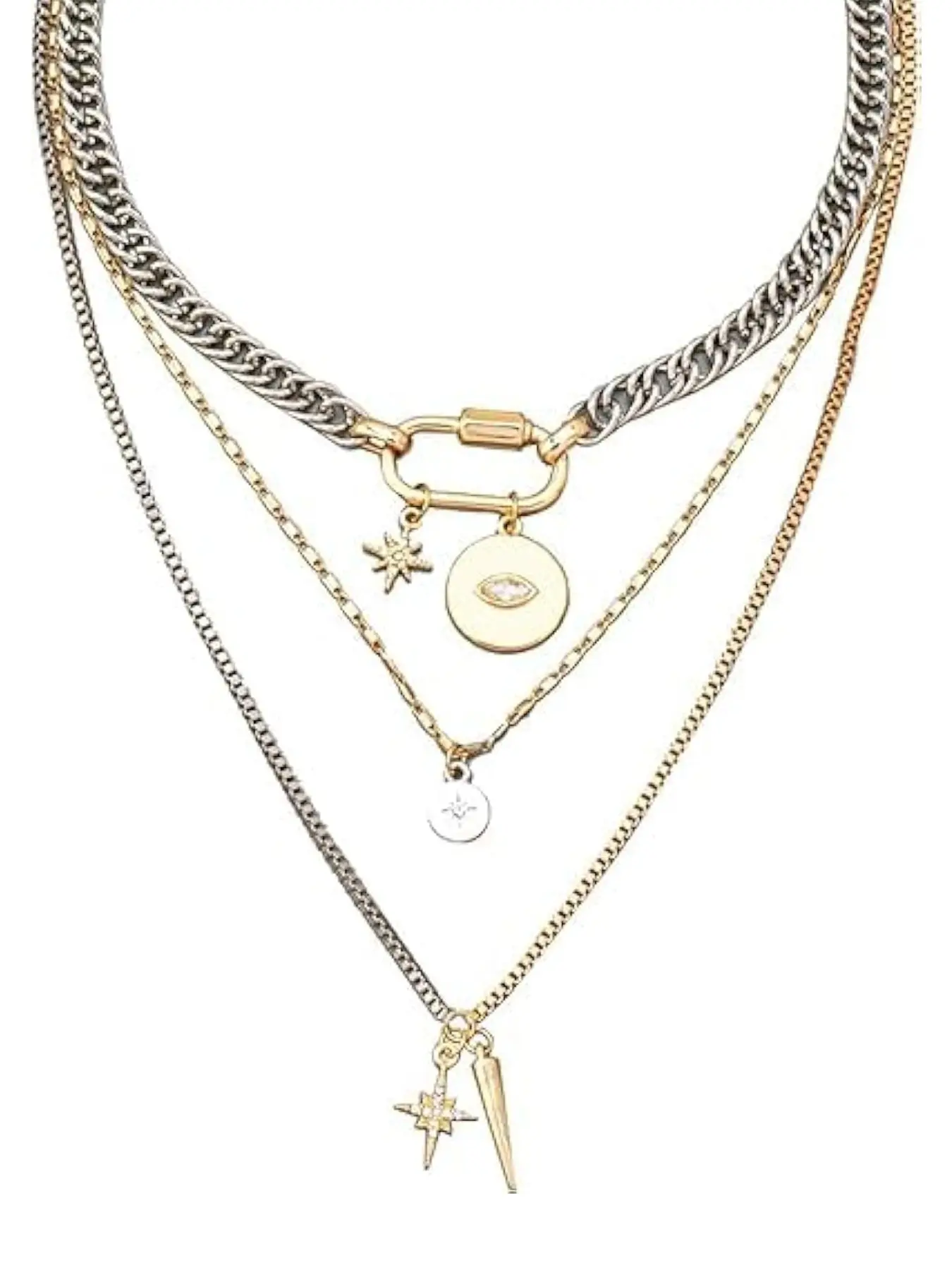 Gold Layered stacked Necklaces for women 3PS Chunky Statement Necklaces Stack Mixed Metal Charm Necklace for Women Trendy Coin Jewelry Gift for Her Gifts Fashion Necklace Casual Trendy Jewelry