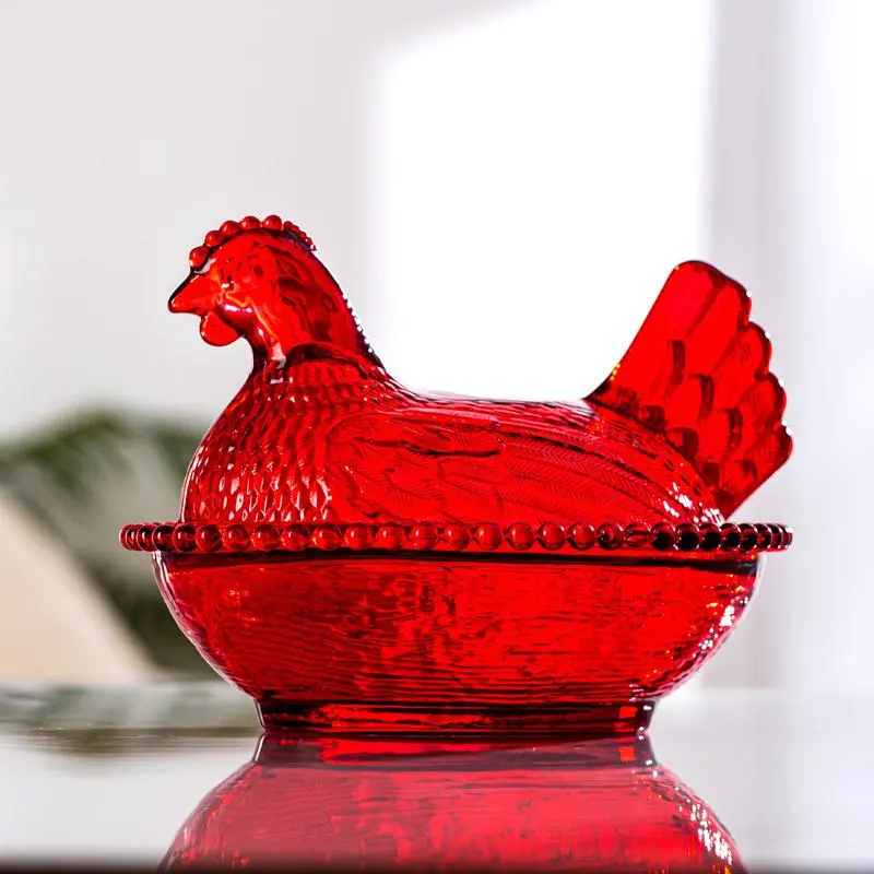 Handmade Hen-Shape Lidded Glass Crystal Candy Bowl - Reusable Food Organizer, Containers With Lid, Novelty Home Supplies Dessert Dish, Farmhouse Kitchen Storage Accessory, Containers With Lids