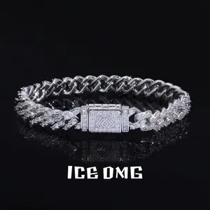 ICEOMG Hip Hop Jewelry 8mm Iced Out Men Diamond Bracelet Single Row 5A Zircon Silver Plated Cuban Link Chain for Men and Women