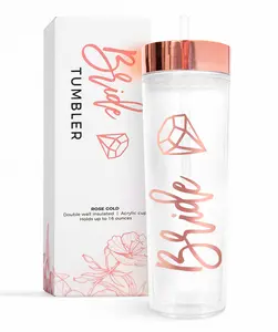 Effortless Events Bridesmaids Proposal Gifts, 16 oz Bride Acrylic Tumbler, Bride to Be Insulated Tumbler, Bachelorette Party Decorations, Engagement Gift Rose Gold Cups (Bride) Beverage Bottle