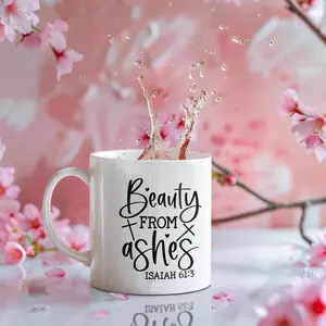 Religious Ceramic Mug Beauty from Ashes Isaiah 46:13 Uplifting Christian Gifts 11oz & 15oz Options Glossy Finish Vibrant Colors Safe for Microwave Dishwasher Use