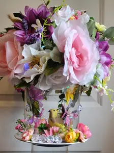 My Butterfly Effects Secret Garden Centerpiece Home Decor with Colorful Flowers and Bird Accent