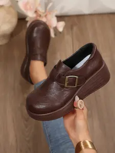 Women's Vintage Chunky Heel Round Toe Slip On Style Shoes, Cute Stylish Design for Daily Commute, School, Shopping, Dating, Short Trips