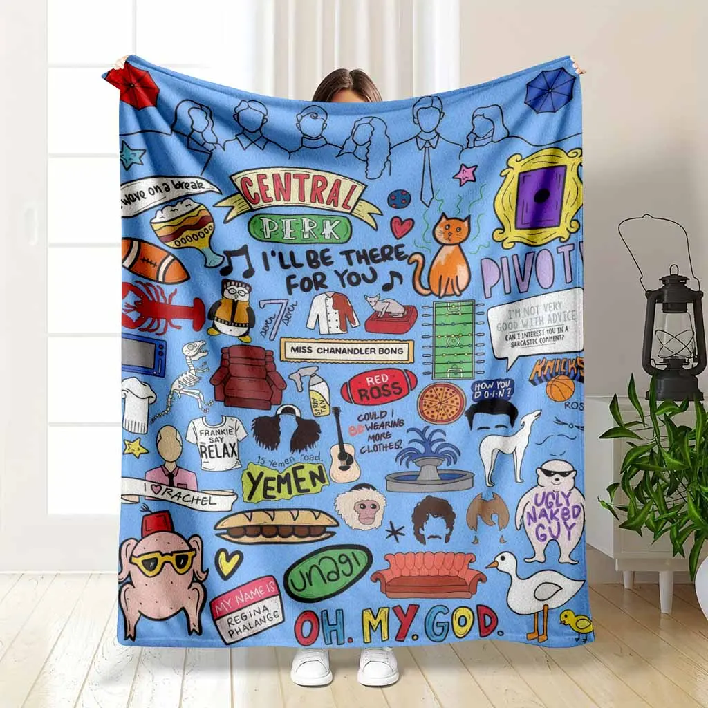 Friends Series Central Perk Flannel Fabric Throw Blanket - Wrinkle Resistant, Anti-Pilling, Iconic Character & Quote Printed, Cozy Soft Plush - Perfect for Living Room, Fan Gift, Iconic Quotes