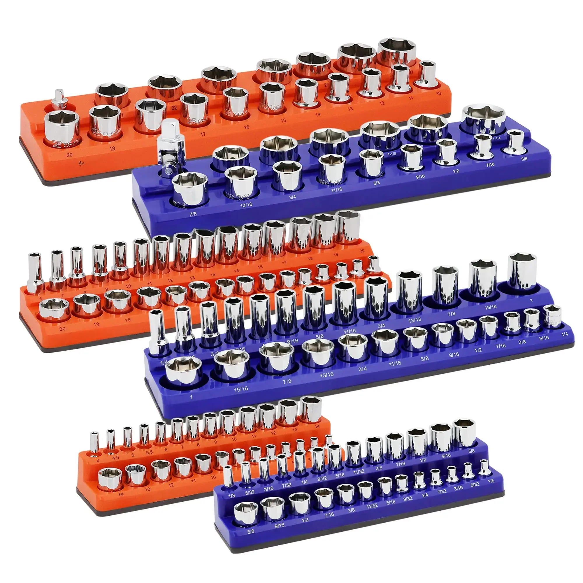 8-Piece Magnetic Socket Organizer Set, Magnetic Socket Holder, 1/4", 3/8", 1/2" Socket Holds 199 Pieces Magnetic Socket Trays. (8-Piece Magnetic Socket Organizer Set) socket  set