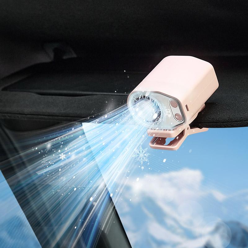 JOYTUTUS 2026 Car Clip On Air Conditioner Fan with LED Display - 360° Rotation, 100 Speeds Adjustable, USB Rechargeable Personal Cooling Fan, 60.8°F Semi-Cooling Wide Clamp 20Hr 3000mAh Battery, 2 Buttons, Left Button for Speed, Right Button for Cooling