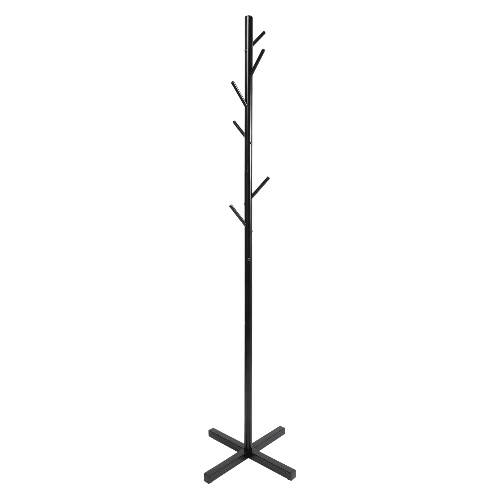 Rustproof Heavy Duty Black Iron Freestanding Coat Rack with 7 Metal Hooks, 176cm x 46cm Single Unit, 10 kg Capacity, 2.18 kg Weight, Space-Saving Home Organizer for Hanging Clothes, Hats, Scarves, Bags (Hangers & Pegs), 176 Cm, Storage