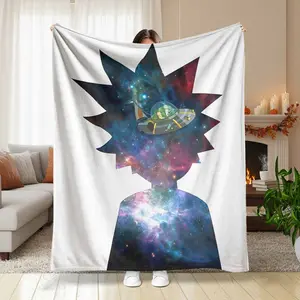 Galaxy Silhouette Flannel Blanket Cosmic Spaceship Print Art Pattern Soft Warm Lightweight Plush Throw Ideal for Bedroom Sofa Office Travel Gift Decor