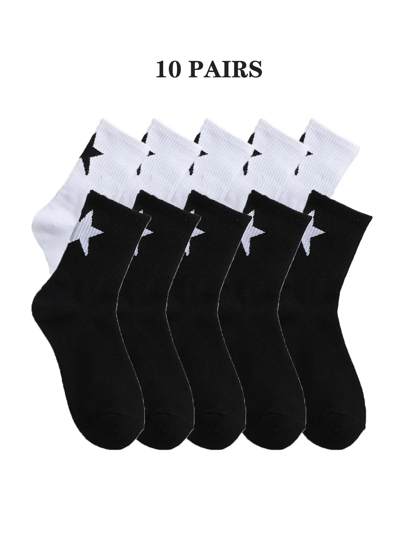 Men's Star Print Crew Socks, Casual Moisture Wicking Mid Calf Socks, Soft Comfy Breathable Hosiery for All Seasons Daily Wear